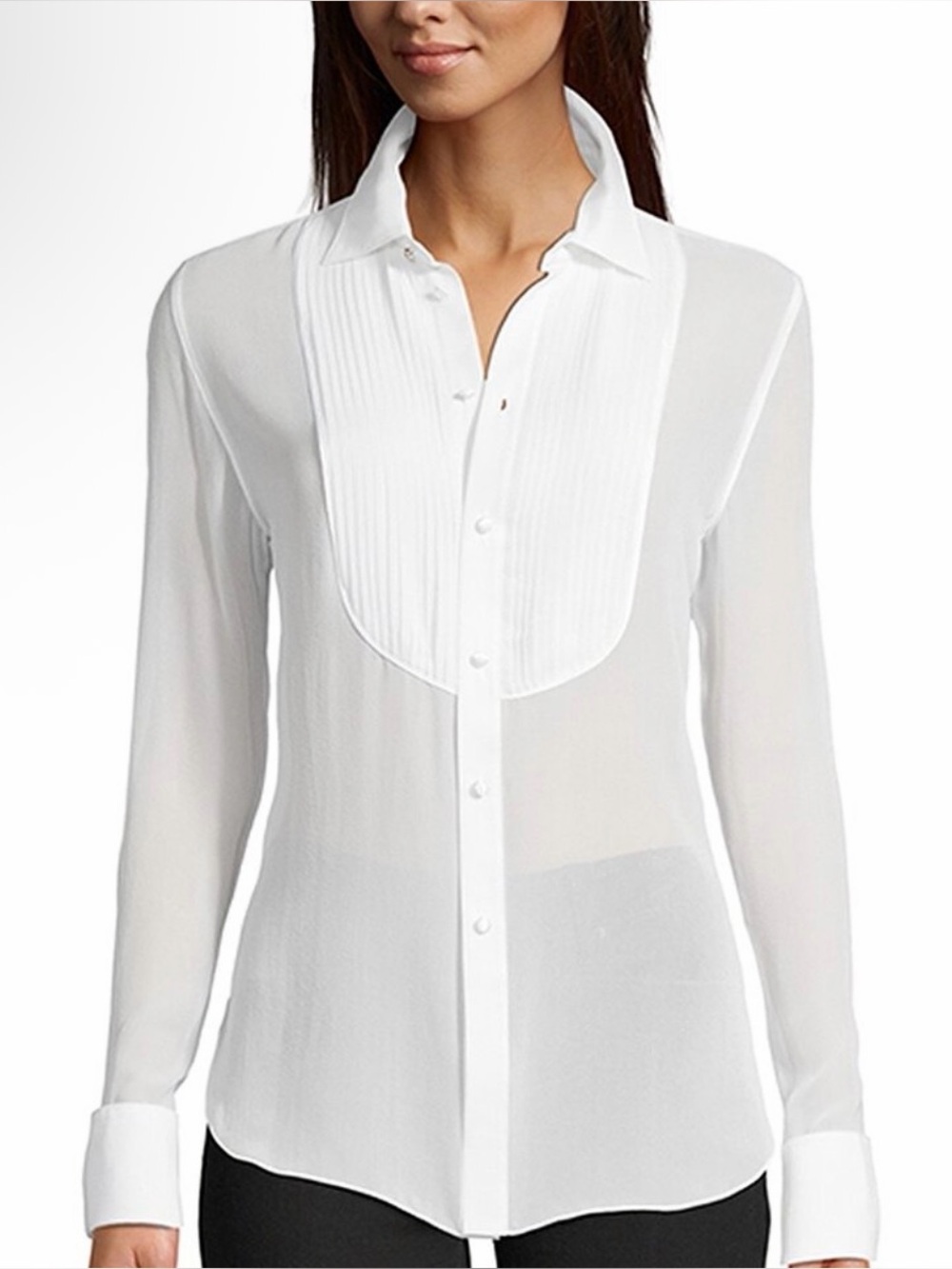 Robert Graham Marina White Silk Semi Shear Tuxedo Shirt Size Medium NWT